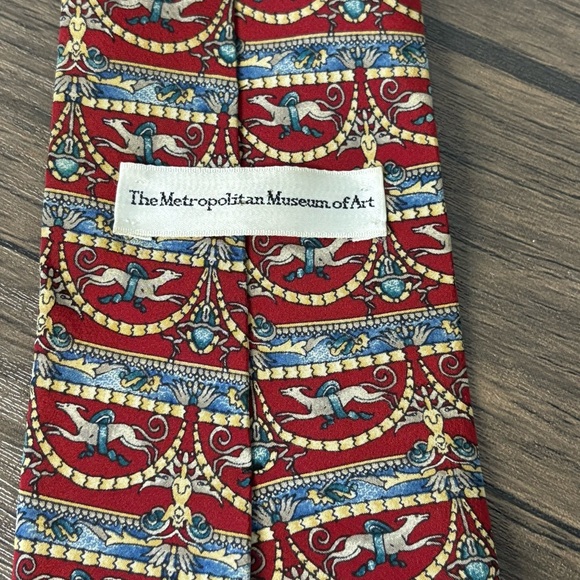 TWO Metropolitan Museum of Art Ties Blue Red Pattern Yellow Geometric Silk - Picture 10 of 12